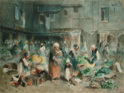 Mercato nella piazza della città, 1847 da Louis Adolphe Hervier